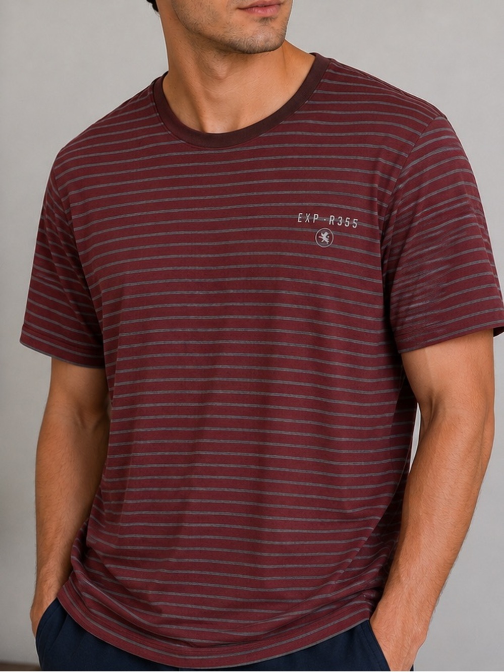 Men's Maroon Striped Crewneck T-Shirt
